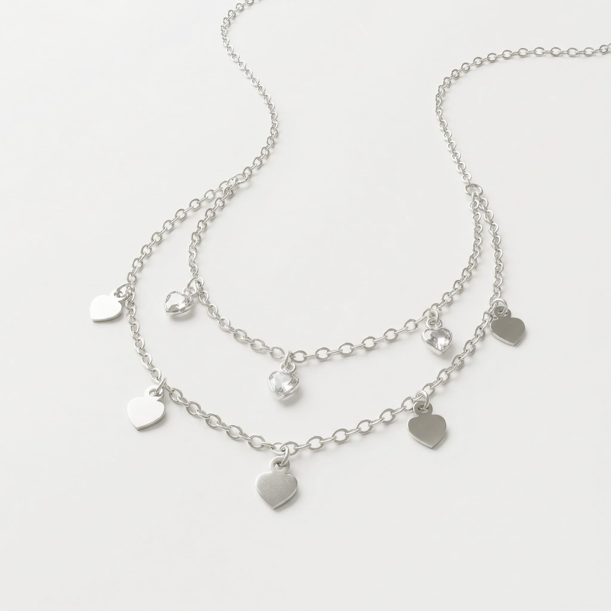 CHOKER DUPLO CORAÇÃO CHAPADO E CORAÇÃO COM PEDRA