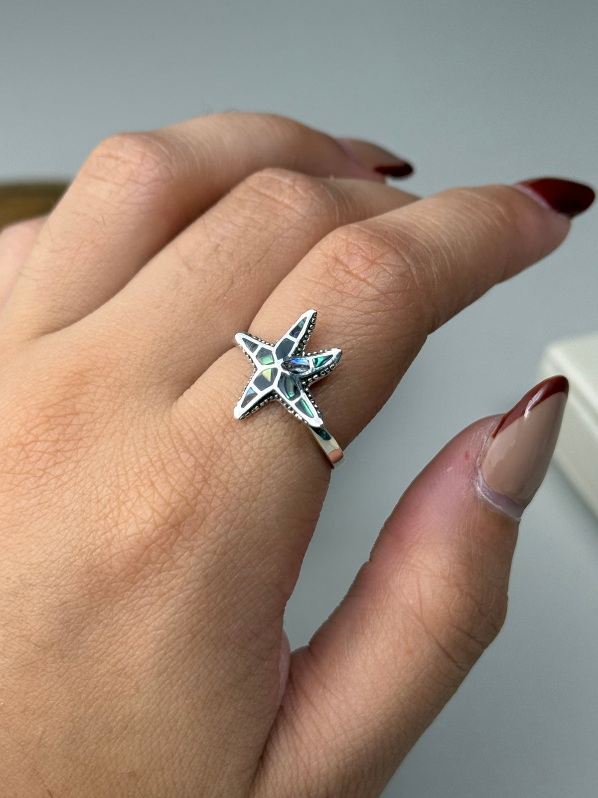 ANEL ESTRELA COM PEDRA NATURAL ENVELHECIDO